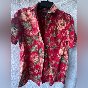 Lauren Ralph Lauren Small foral red shirt button up embroidered letters